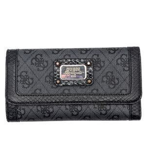GUESS Checkbook Wallet Black Logo Wallet Faux Leather Clutch SG481251 Snap Zip